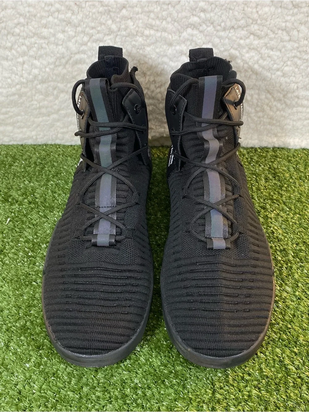 Runmaxx Casual Fashion Knit Mesh Shoes Men SZ 11 (44) Black Lace Up Hi Athletic